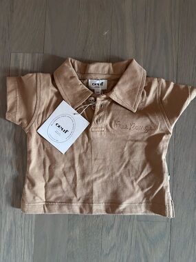 Oeuf Tan Embroidered Baby Polo